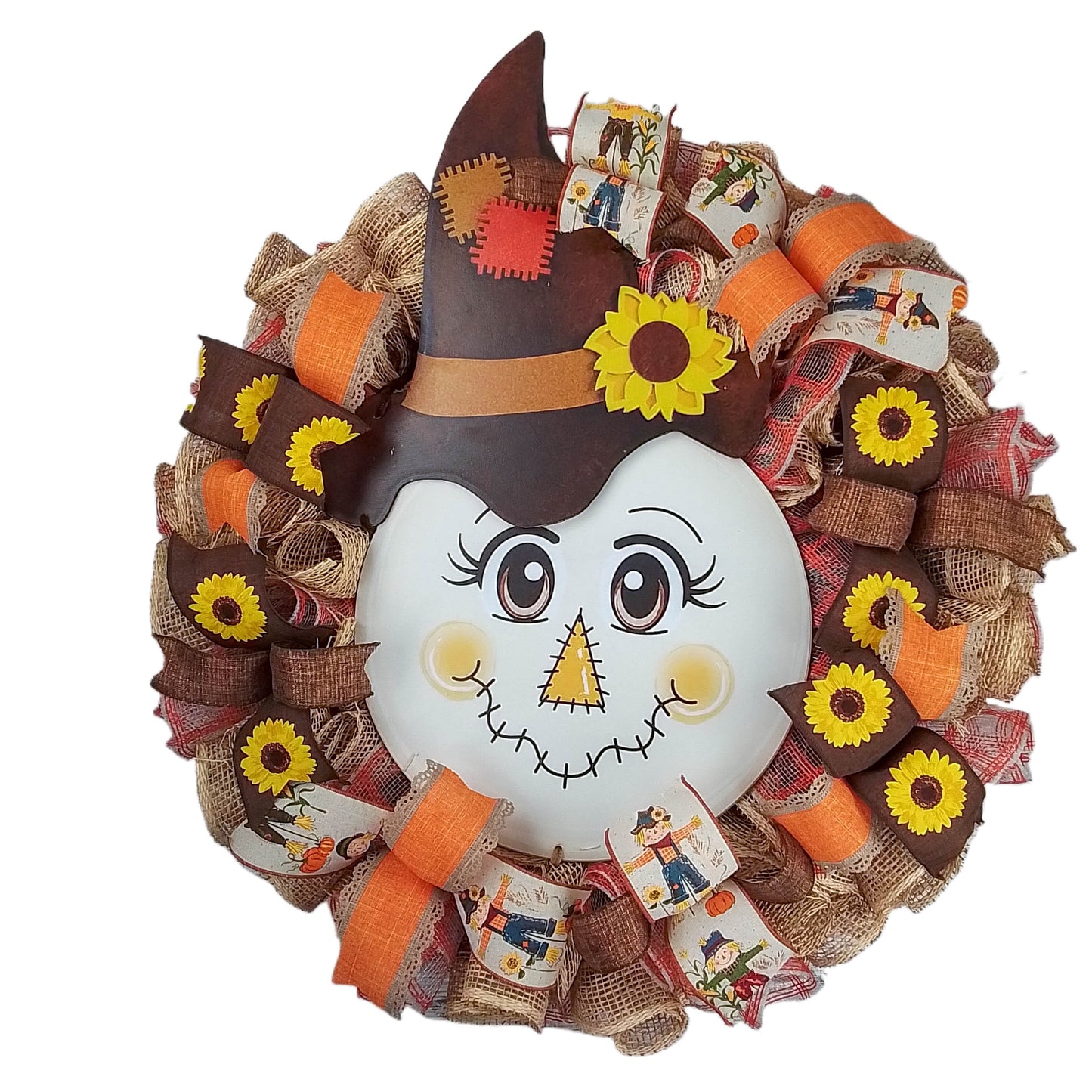 Sunflower Scarecrow Mesh Front Wreath | Thanksgiving Fall Front Door Wreath