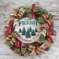 Merry Christmas Wreaths - Mesh Front Door Wreath - Xmas Farm Fresh Trees Rustic Holly Jute Door Decoration - Red Green Burlap Beige Ivory