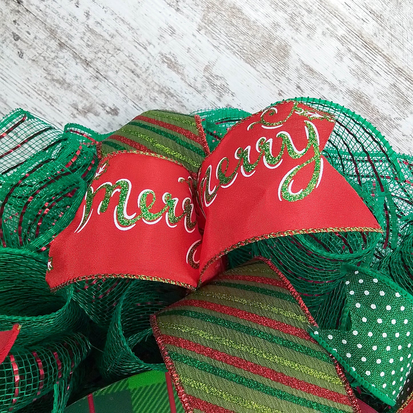 Merry Christmas Front Door Wreath | Emerald Green Red Holiday Decor