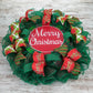 Merry Christmas Front Door Wreath | Emerald Green Red Holiday Decor