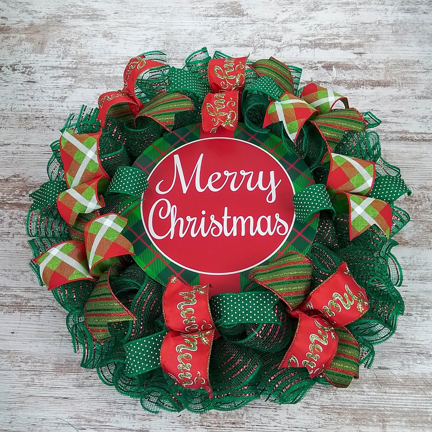 Merry Christmas Front Door Wreath | Emerald Green Red Holiday Decor