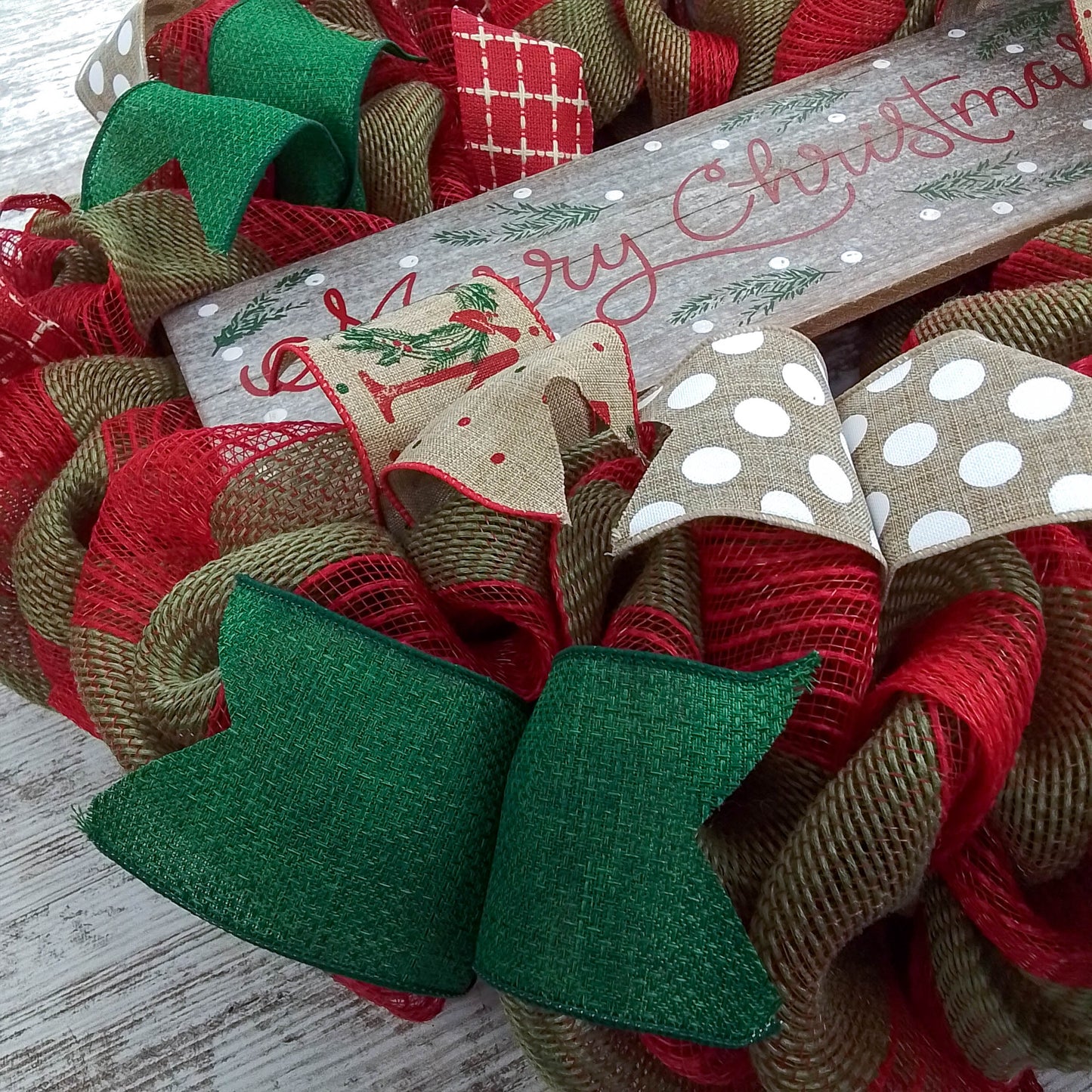 Merry Christmas Wreath | Rustic Christmas Wreath | Outdoor Front Door Wreath | Red Jute Green