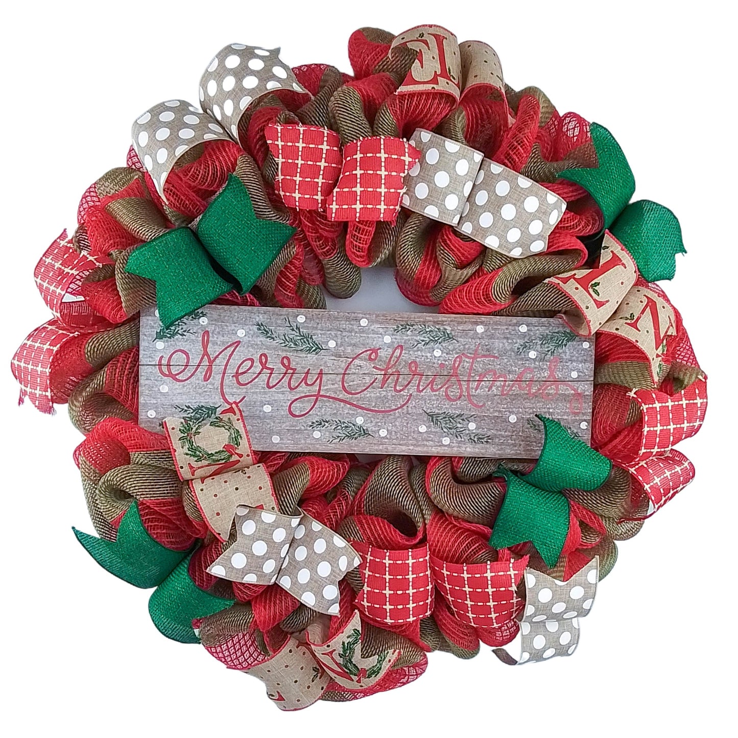 Merry Christmas Wreath | Rustic Christmas Wreath | Outdoor Front Door Wreath | Red Jute Green