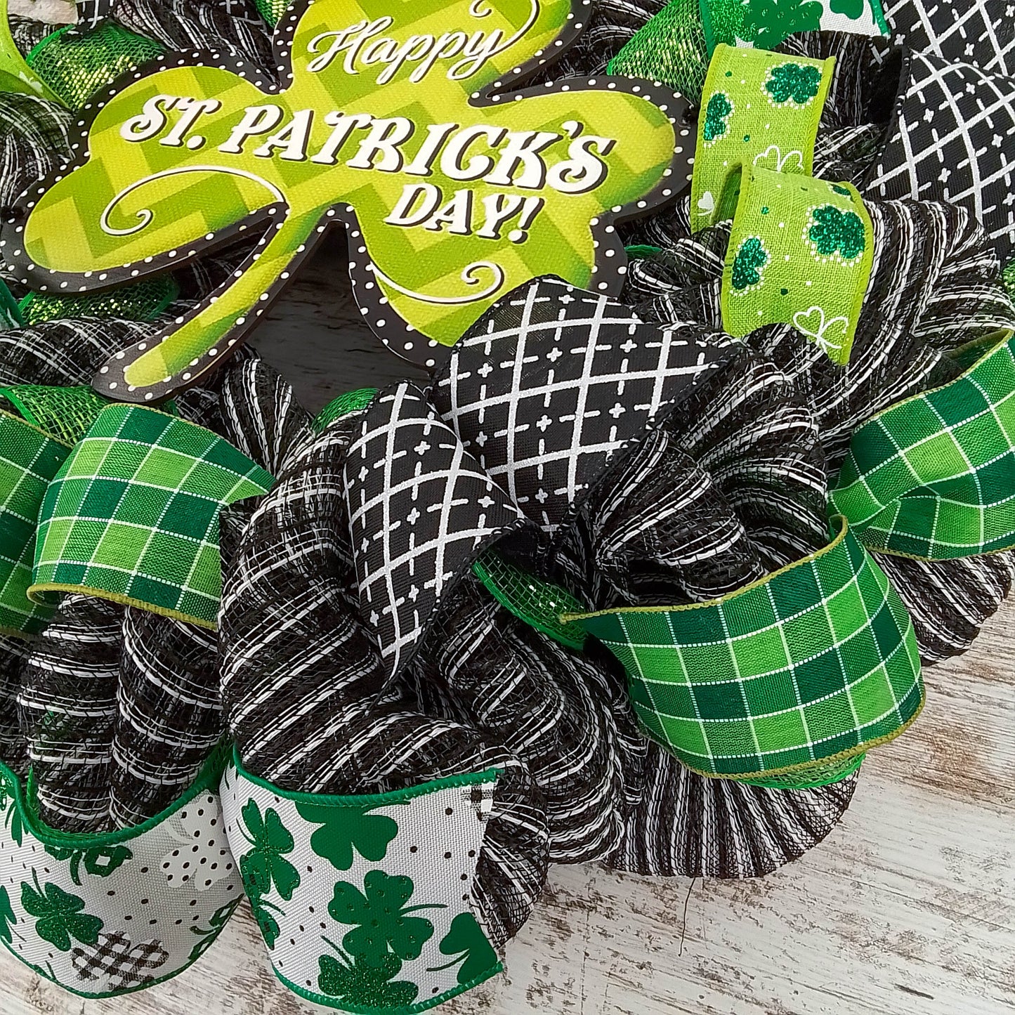 St. Patrick's Day Wreath, Holiday Door Decor, Shamrock Ribbon Wreath