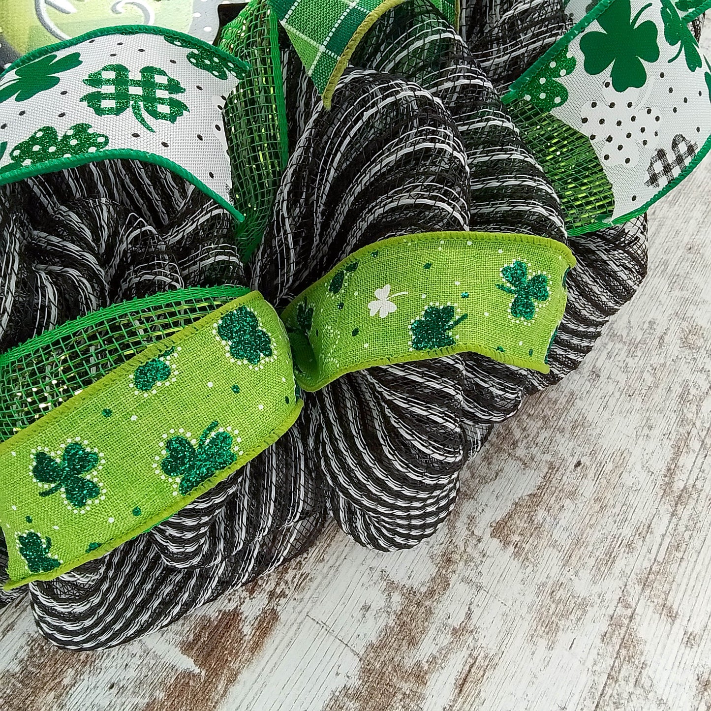 St. Patrick's Day Wreath, Holiday Door Decor, Shamrock Ribbon Wreath