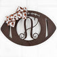 Wooden Sports Football Monogram Initial Letter Outdoor Front Door Hanger with Bow