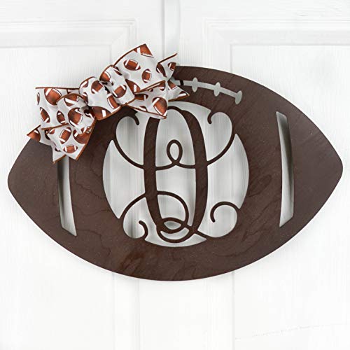 Wooden Sports Football Monogram Initial Letter Outdoor Front Door Hanger with Bow