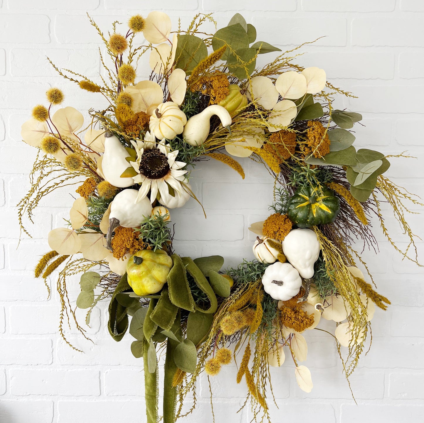 Sunflower, Eucalyptus and Pumpkin Fall Door Wreath