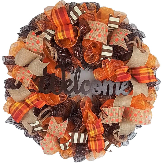 Brown Front Door Wreath for Fall, Welcome Wreath for Thanksgiving : F3 - Pink Door Wreaths