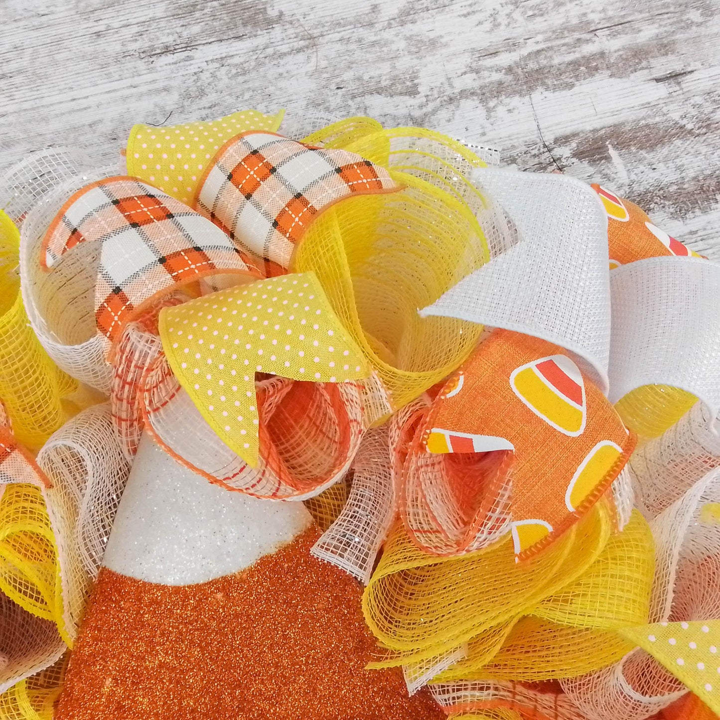 Candy Corn Halloween Door Wreaths - Trick or Treat Orange Mesh Wreath - Pink Door Wreaths