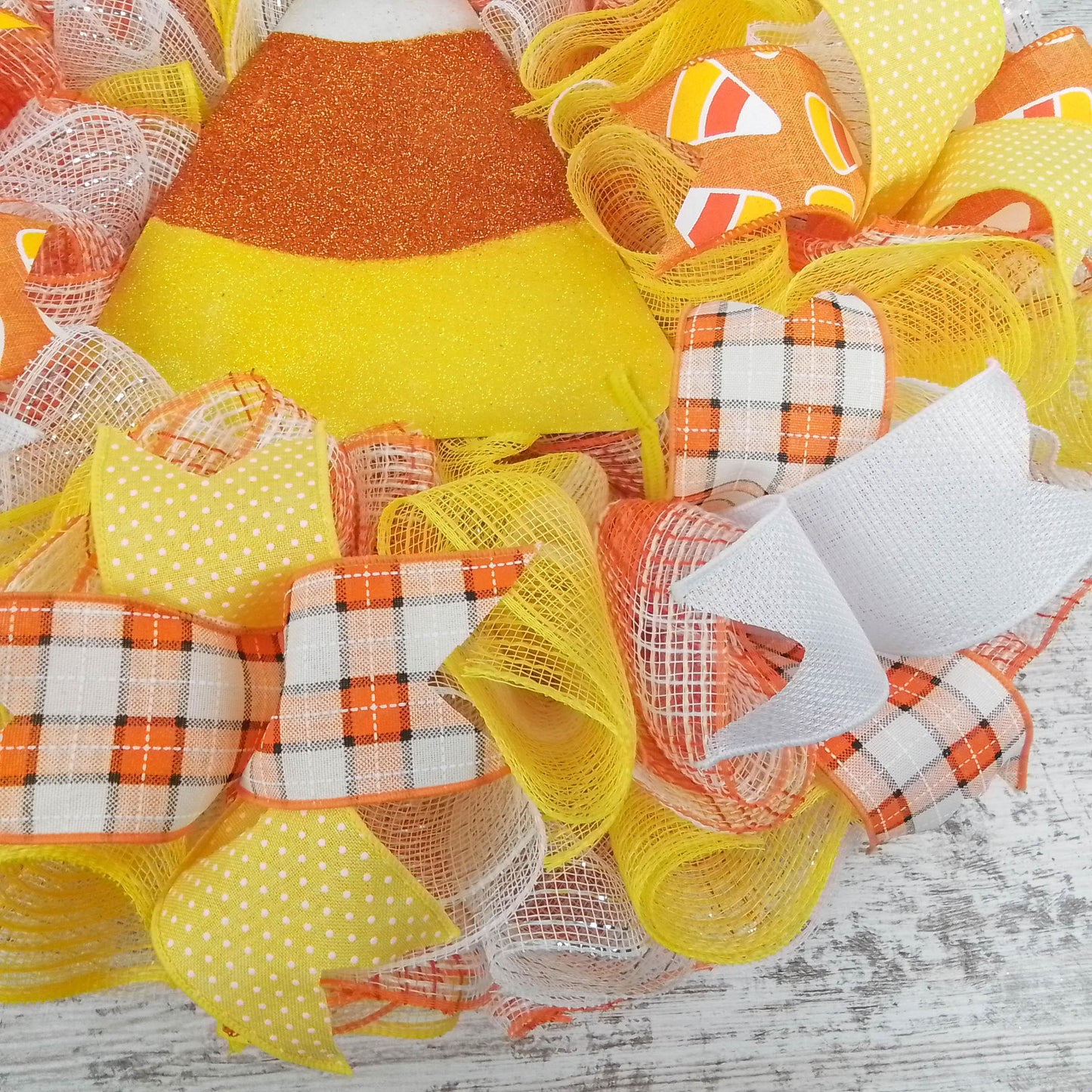 Candy Corn Halloween Door Wreaths - Trick or Treat Orange Mesh Wreath - Pink Door Wreaths