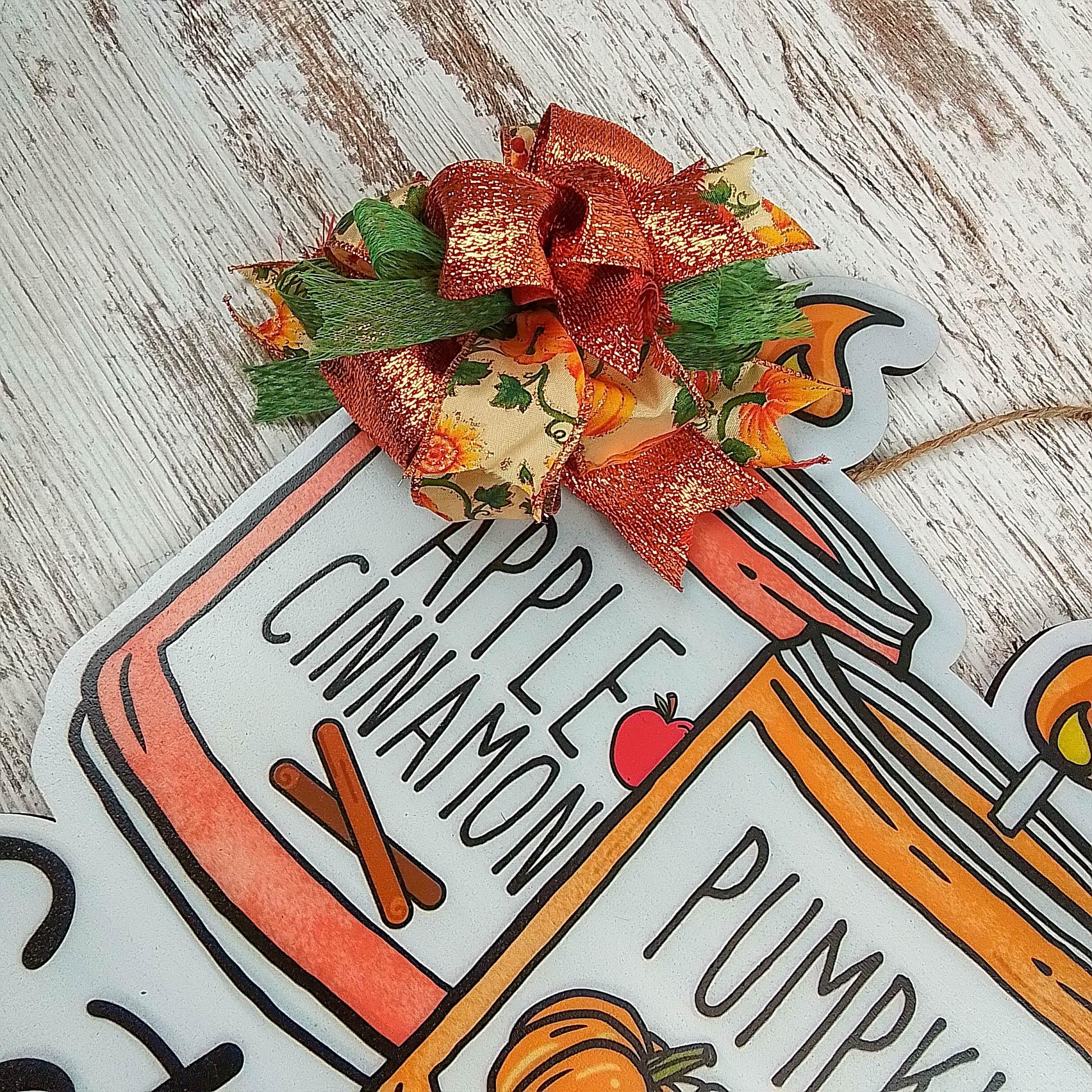 Fall Getting Lit Candle Hanger - Falling Leaves Pumpkin Spice Bow Door Decor; Rust Orange Moss Green - Pink Door Wreaths