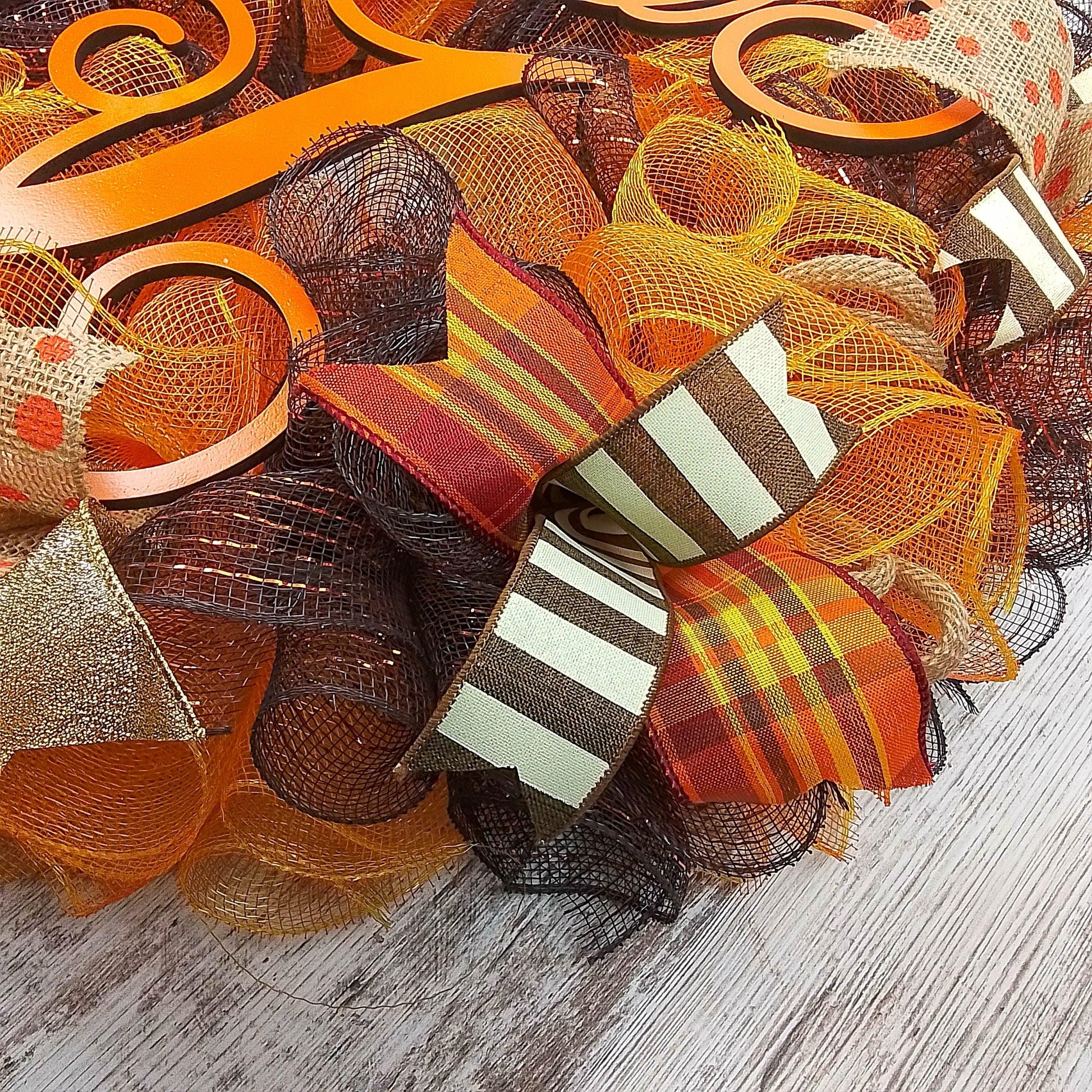 Fall Wreaths for Front Door - Autumn Thanksgiving Wreath - Brown Orange : F3 - Pink Door Wreaths