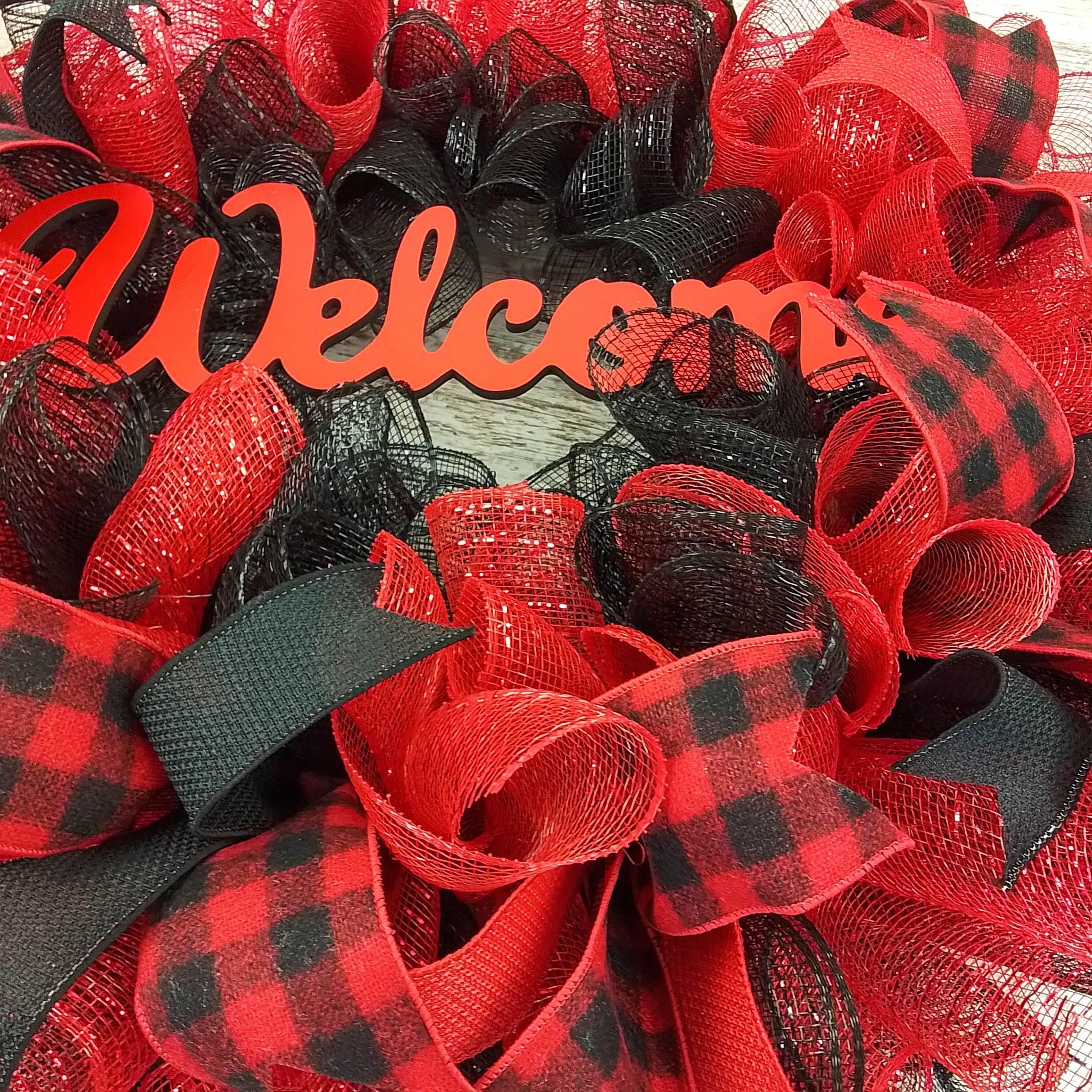 Happy authentic Valentines Day buffalo plaid deco mesh wreath/valentines day wreath/Buffalo plaid Wreath/Red and black buffalo plaid Wreath