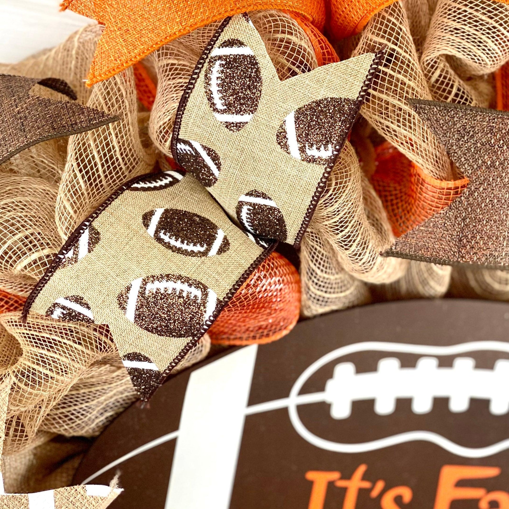 Football Its Fall Play Ball Deco Mesh Outdoor Front Door Wreath : Brown Orange Burlap Jute - Pink Door Wreaths