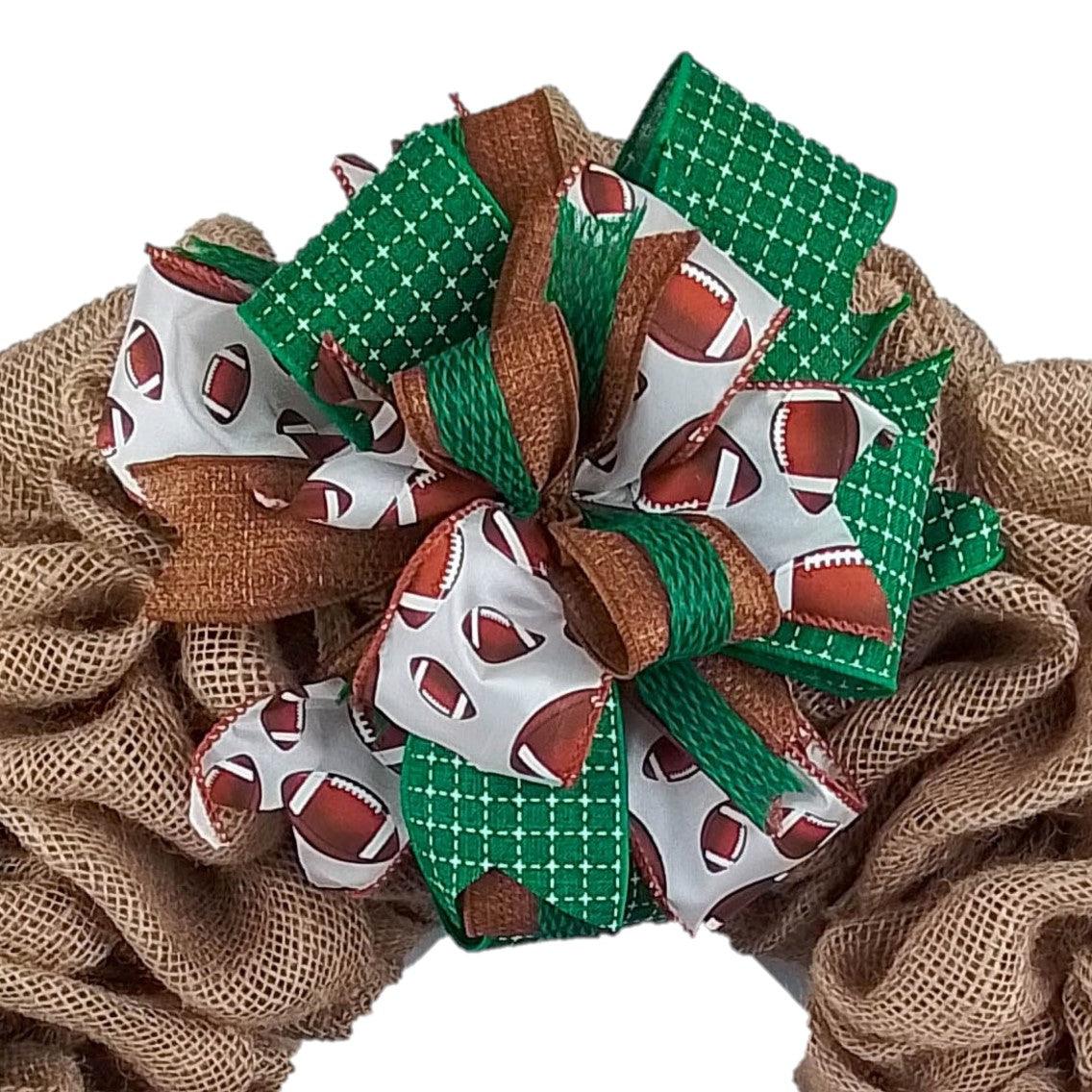 Football Wreath Bow, Sports Bow for Wreath Layered Handmade Lantern Bow - Pink Door Wreaths