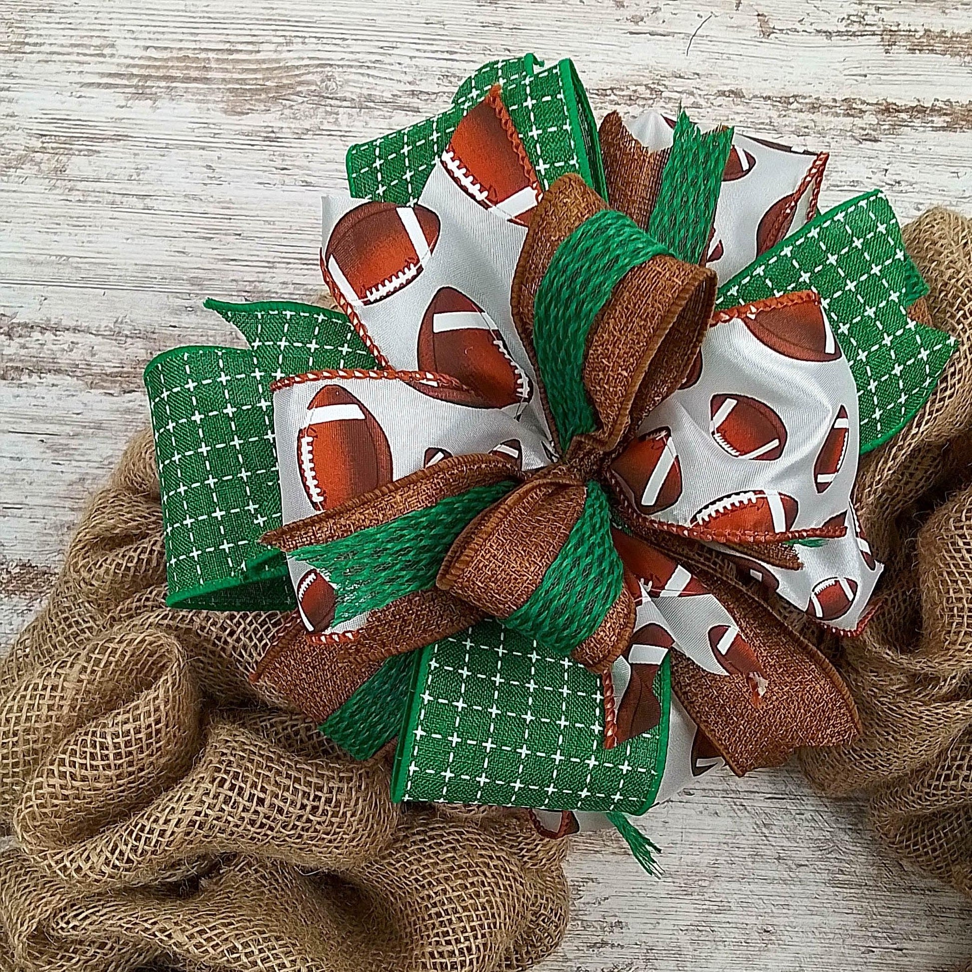 Football Wreath Bow, Sports Bow for Wreath Layered Handmade Lantern Bow - Pink Door Wreaths