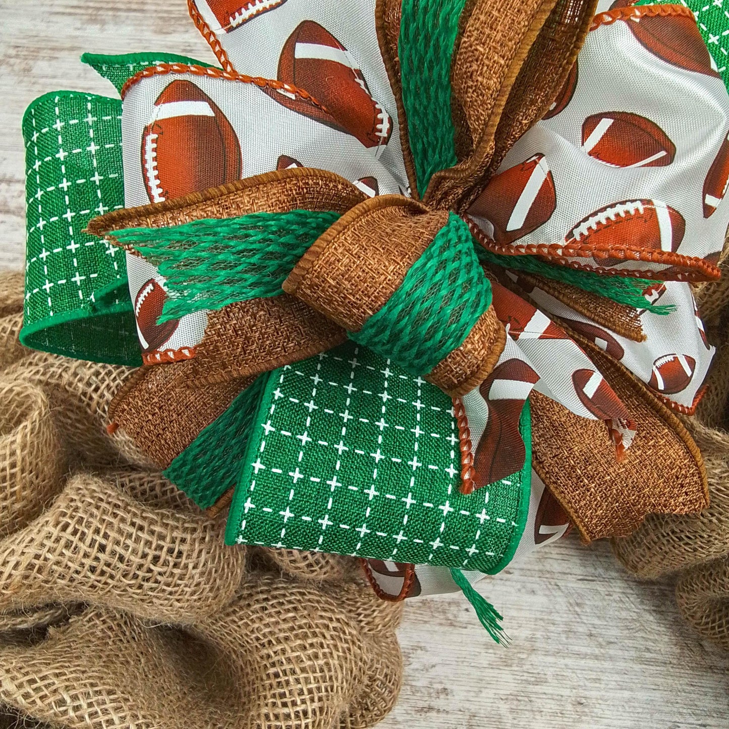 Football Wreath Bow, Sports Bow for Wreath Layered Handmade Lantern Bow - Pink Door Wreaths