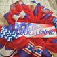 Fourth of July Wreath | USA Wreath | Welcome Mesh Door Wreath | Red White Blue Flag - Pink Door Wreaths