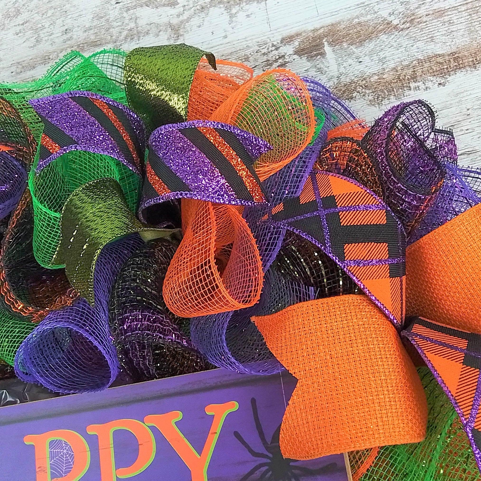 Halloween Cauldron Wreath, Halloween Mesh Wreath, Halloween front door wreath, Mesh wreath, Halloween newest decor, Lime green Halloween, purple