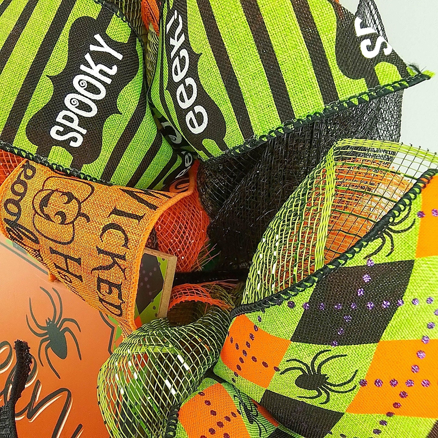 Happy Halloween Wreaths | Mesh Outdoor Front Door Wreath; Black Orange Purple Lime Green… - Pink Door Wreaths