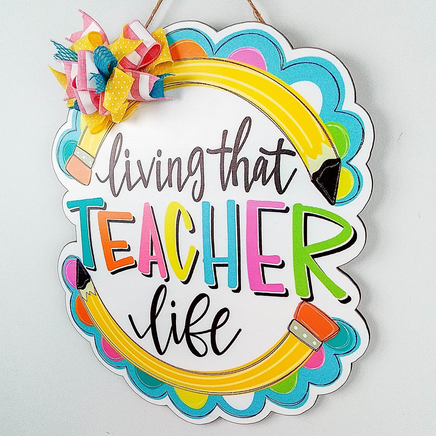 Living Teacher Life Door Hanger - Pink Door Wreaths