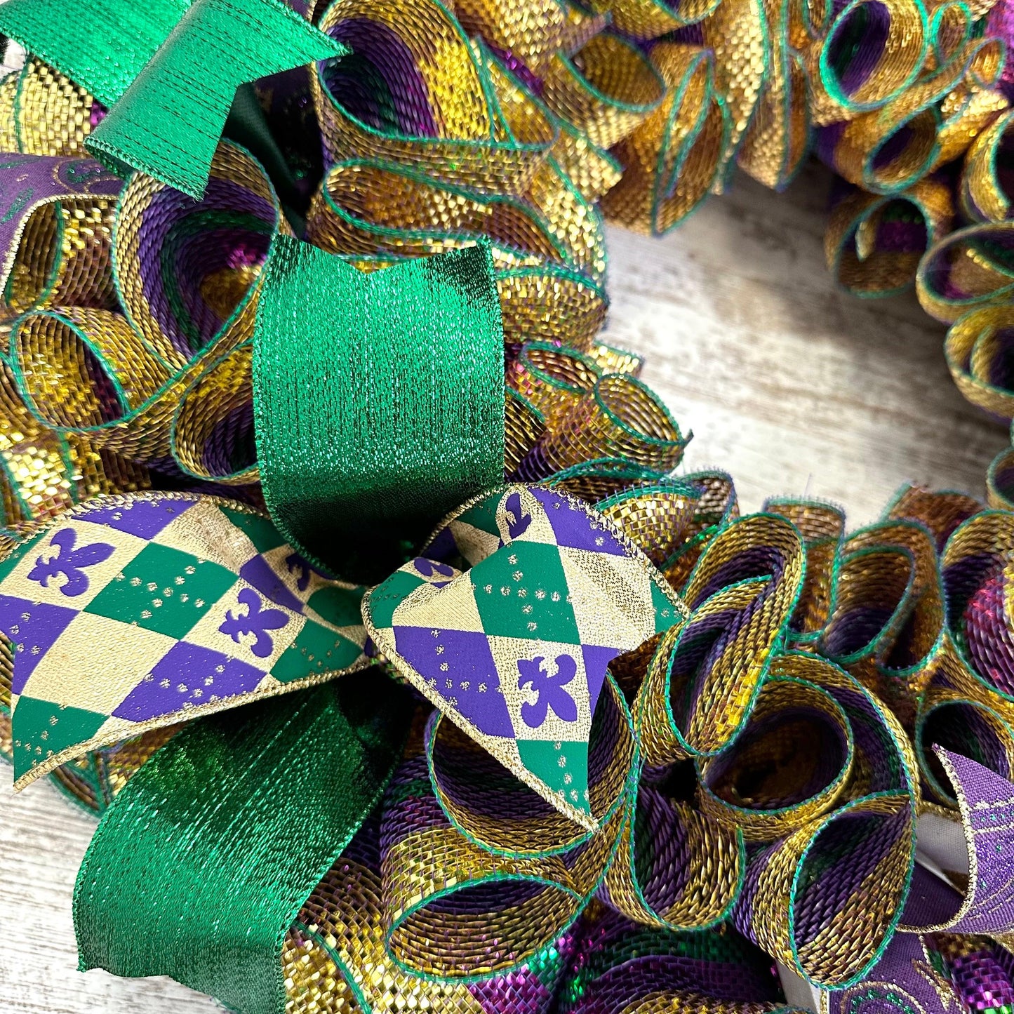 Mardi Gras Fat Tuesday Mesh Door Wreath | Purple Emerald Green Gold - Pink Door Wreaths