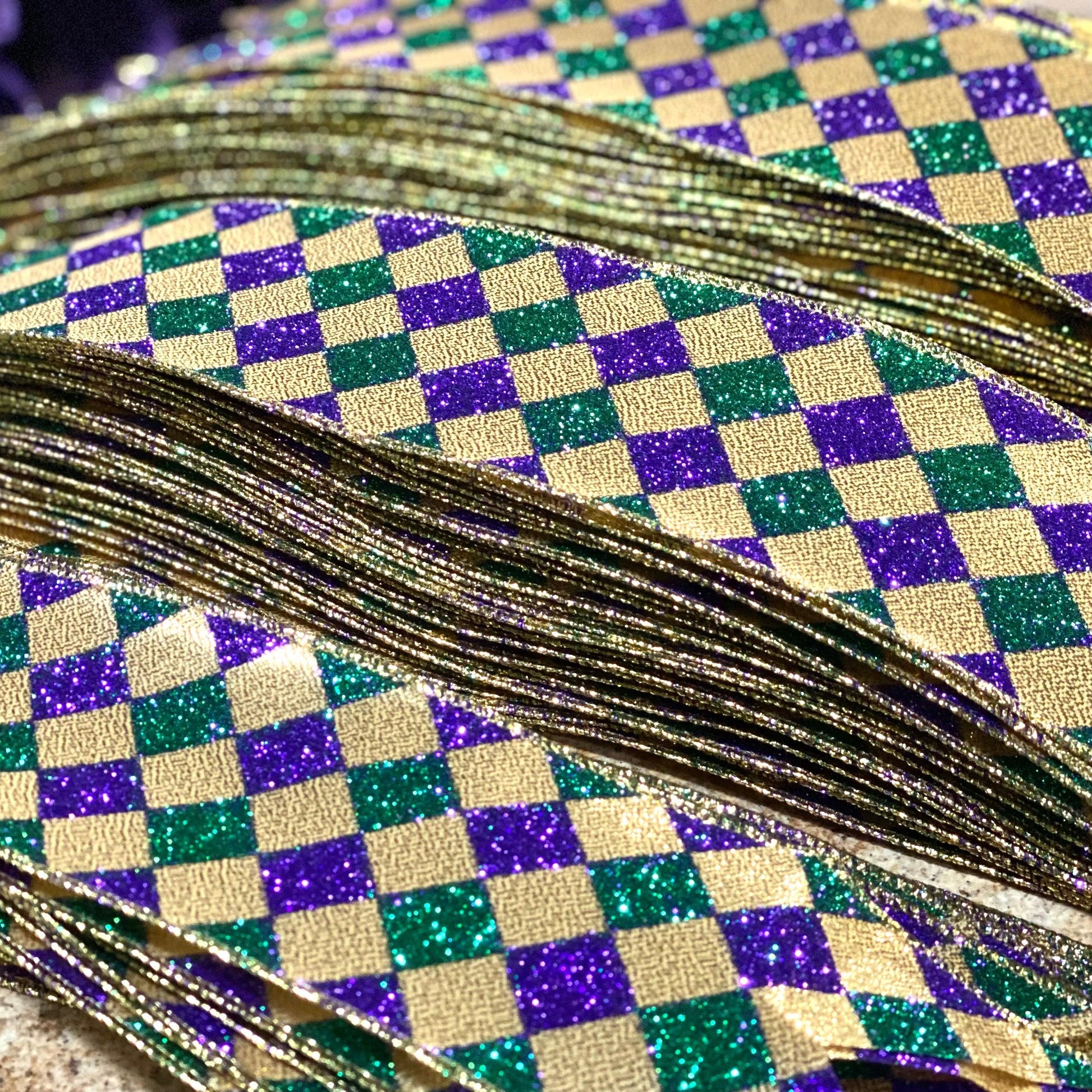 Mardi Gras Fat Tuesday Mesh Door Wreath | Purple Emerald Green Gold - Pink Door Wreaths