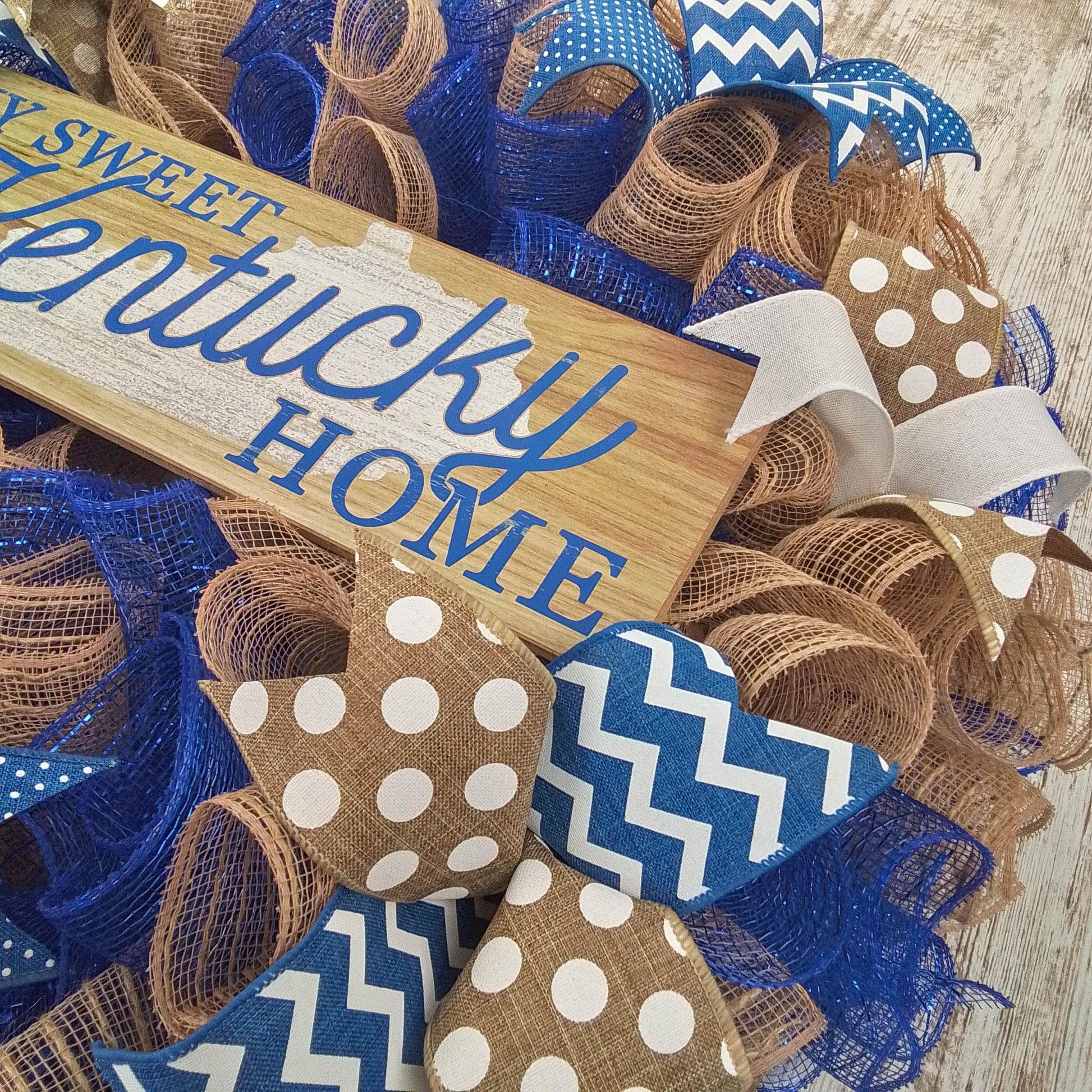 My Sweet Kentucky Home Front Door Wreaths - Royal Blue White Mothers Day Gift - Burlap Everyday Year Round Outdoor Decor - Pink Door Wreaths