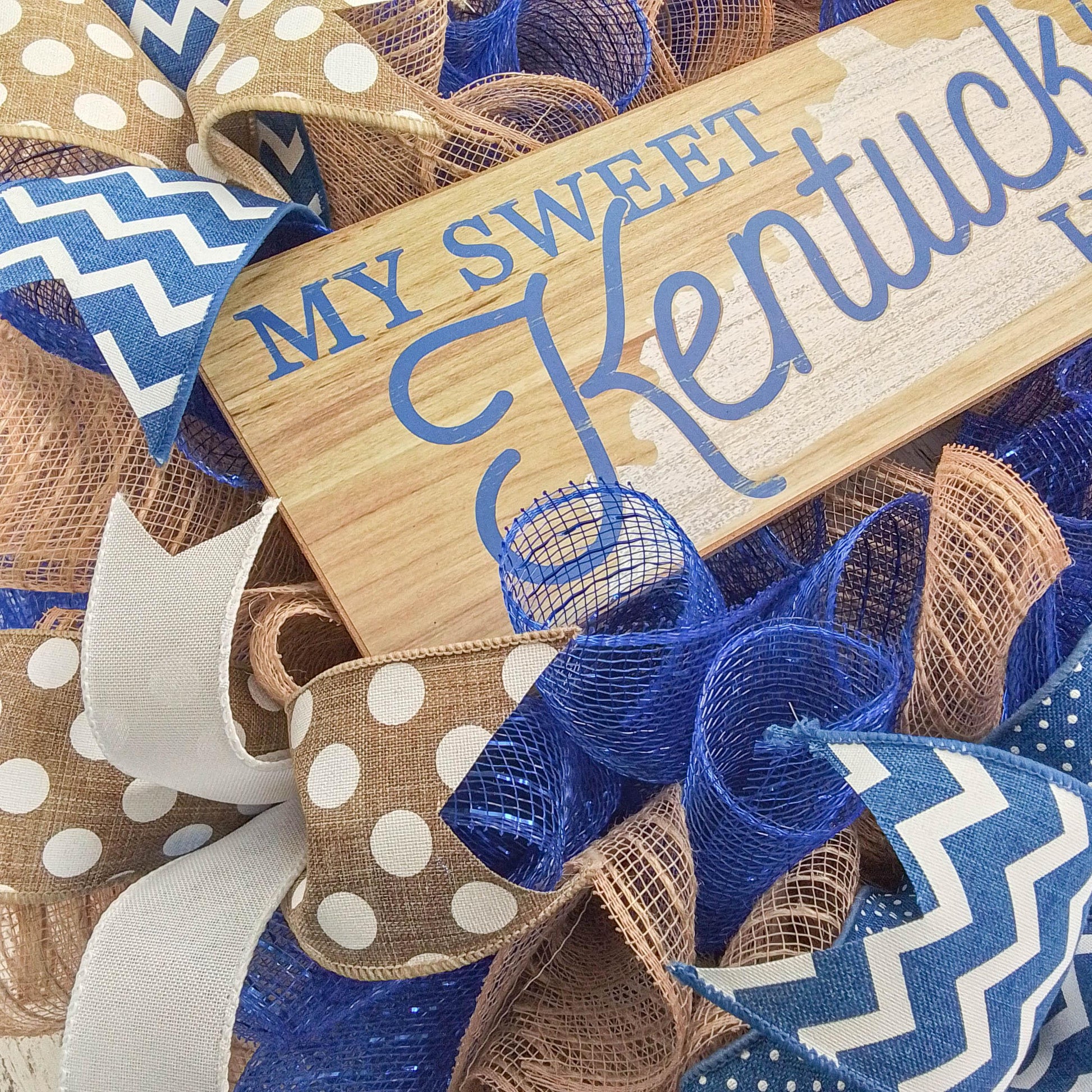 My Sweet Kentucky Home Front Door Wreaths - Royal Blue White Mothers Day Gift - Burlap Everyday Year Round Outdoor Decor - Pink Door Wreaths