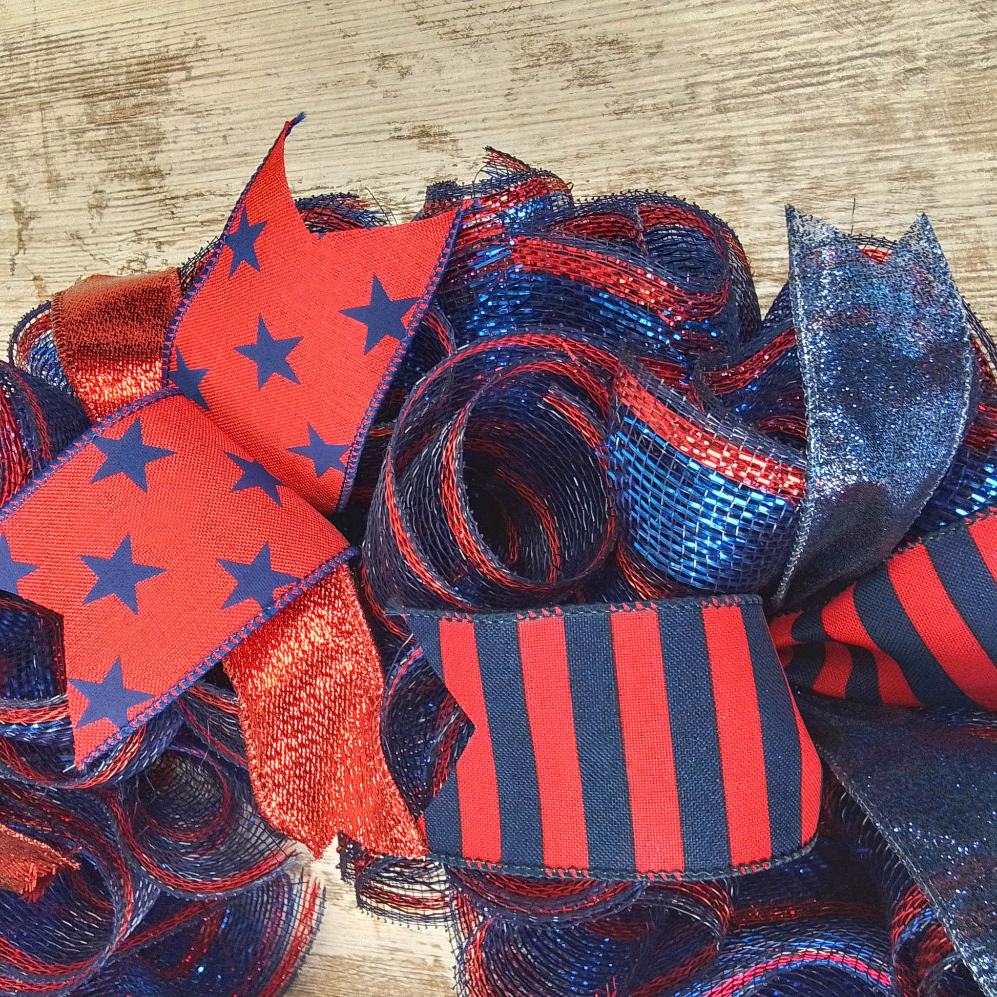 Navy Blue Fourth of July Independence Day Mesh Door Wreath - Star Red Sparkle - Pink Door Wreaths