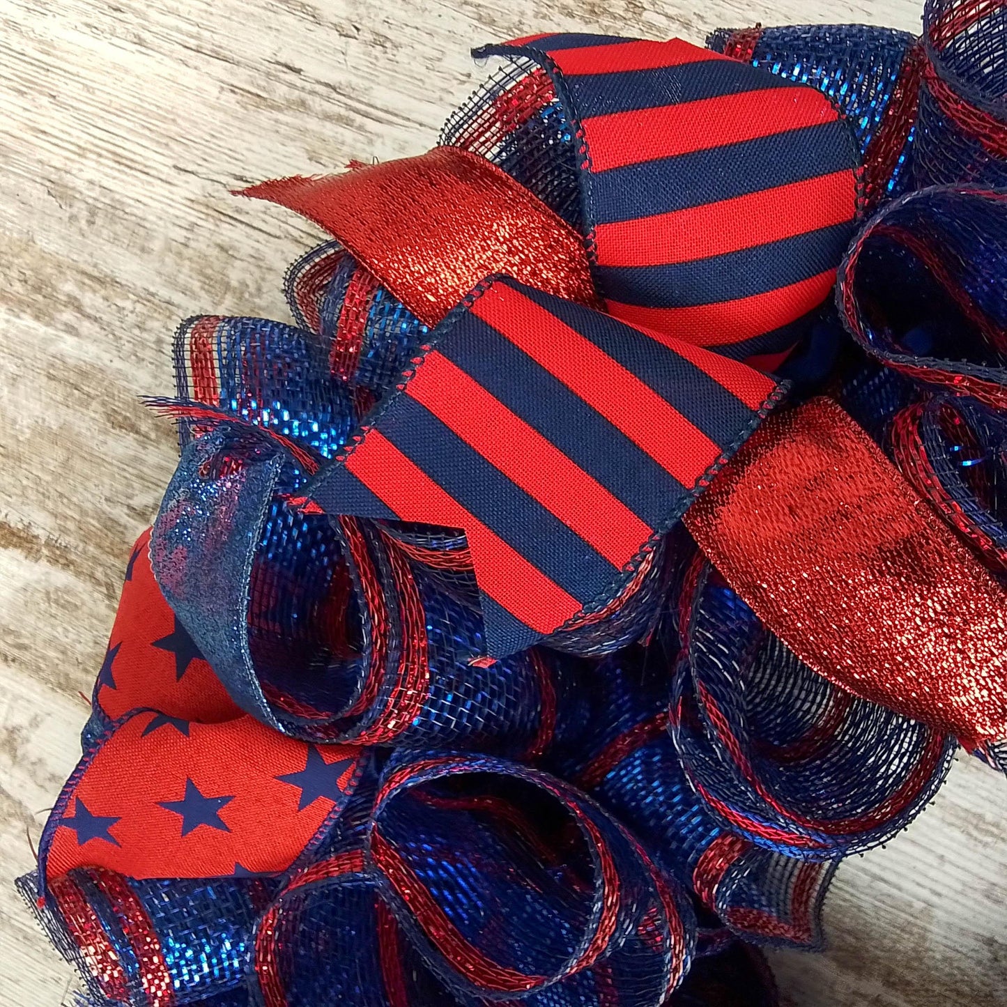 Navy Blue Fourth of July Independence Day Mesh Door Wreath - Star Red Sparkle - Pink Door Wreaths