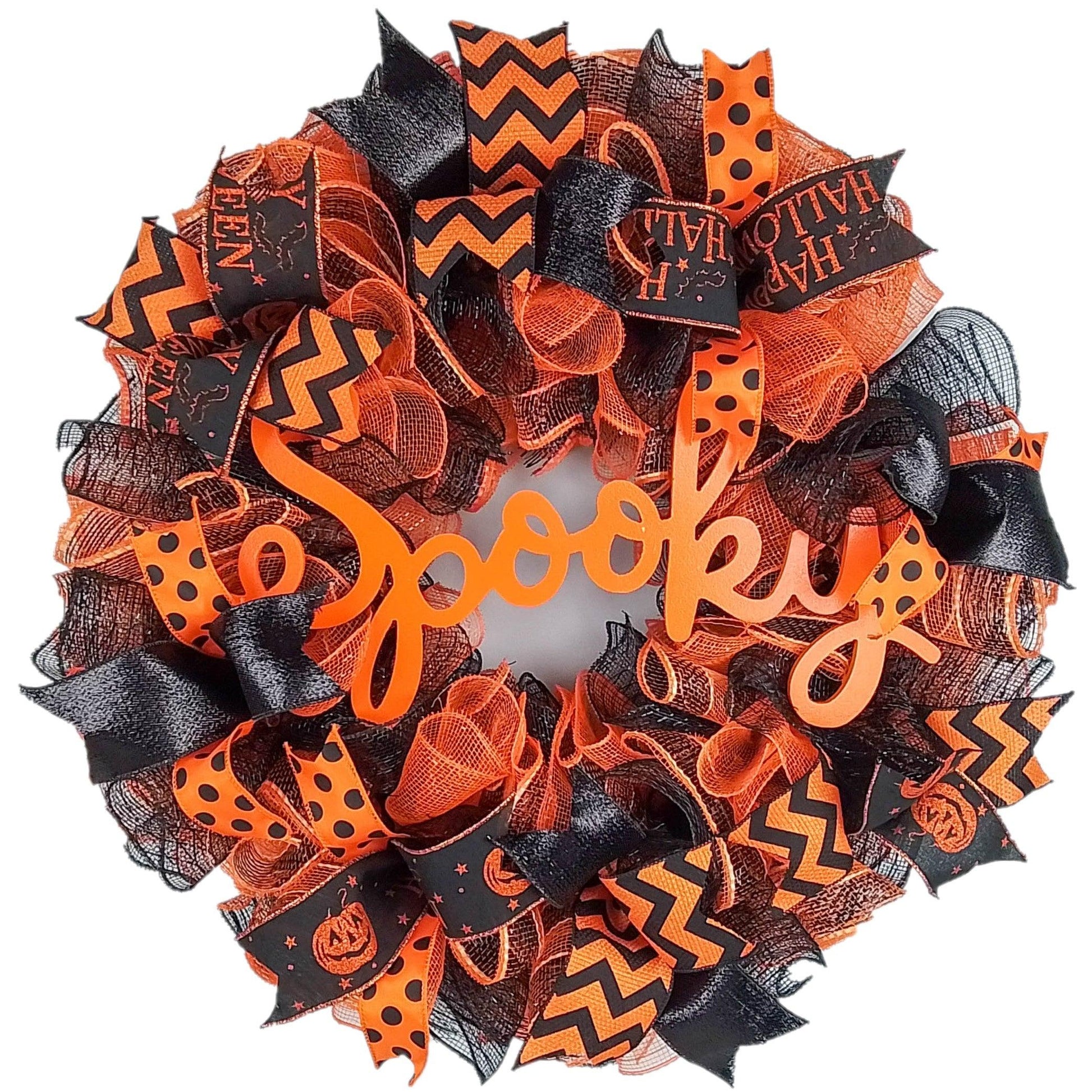 Spooky Mesh Halloween Wreath | Pumpkin Mesh Outdoor Front Door Wreath - Pink Door Wreaths