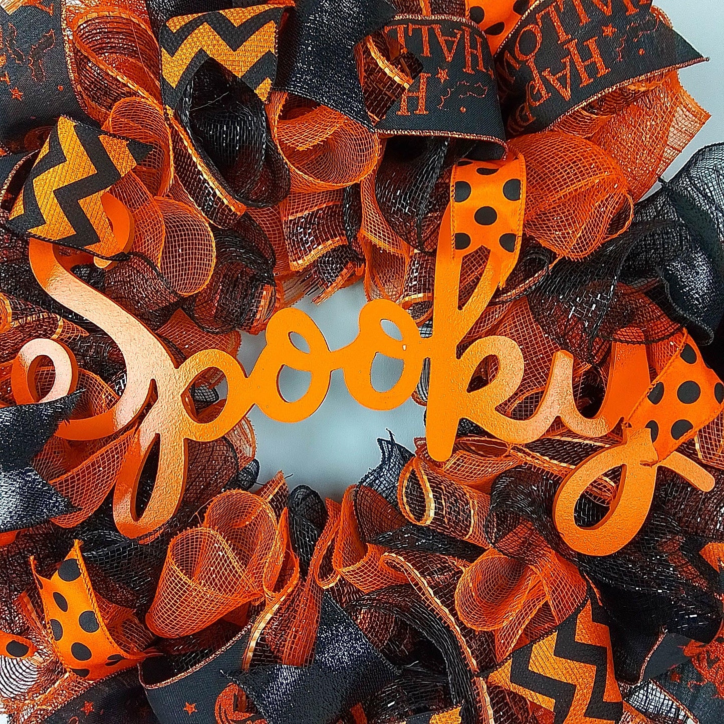 Spooky Mesh Halloween Wreath | Pumpkin Mesh Outdoor Front Door Wreath - Pink Door Wreaths