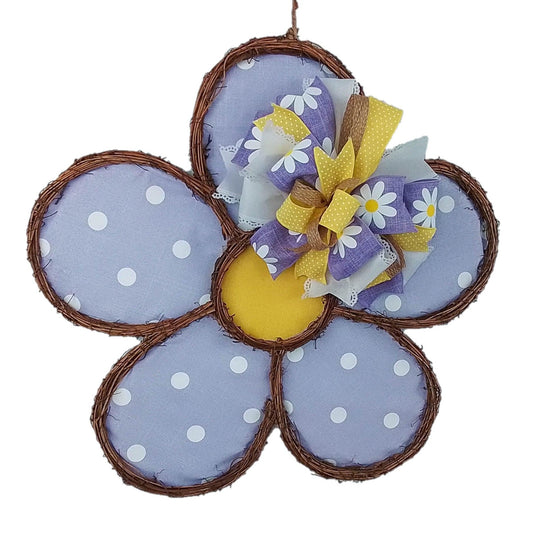 Spring Summer Purple Daisy Grapevine Wreath - Polka Dot Door Hanger Oversized Bow Jute Burlap Door Decor; Purple Lavender Yellow Burlap White - Pink Door Wreaths