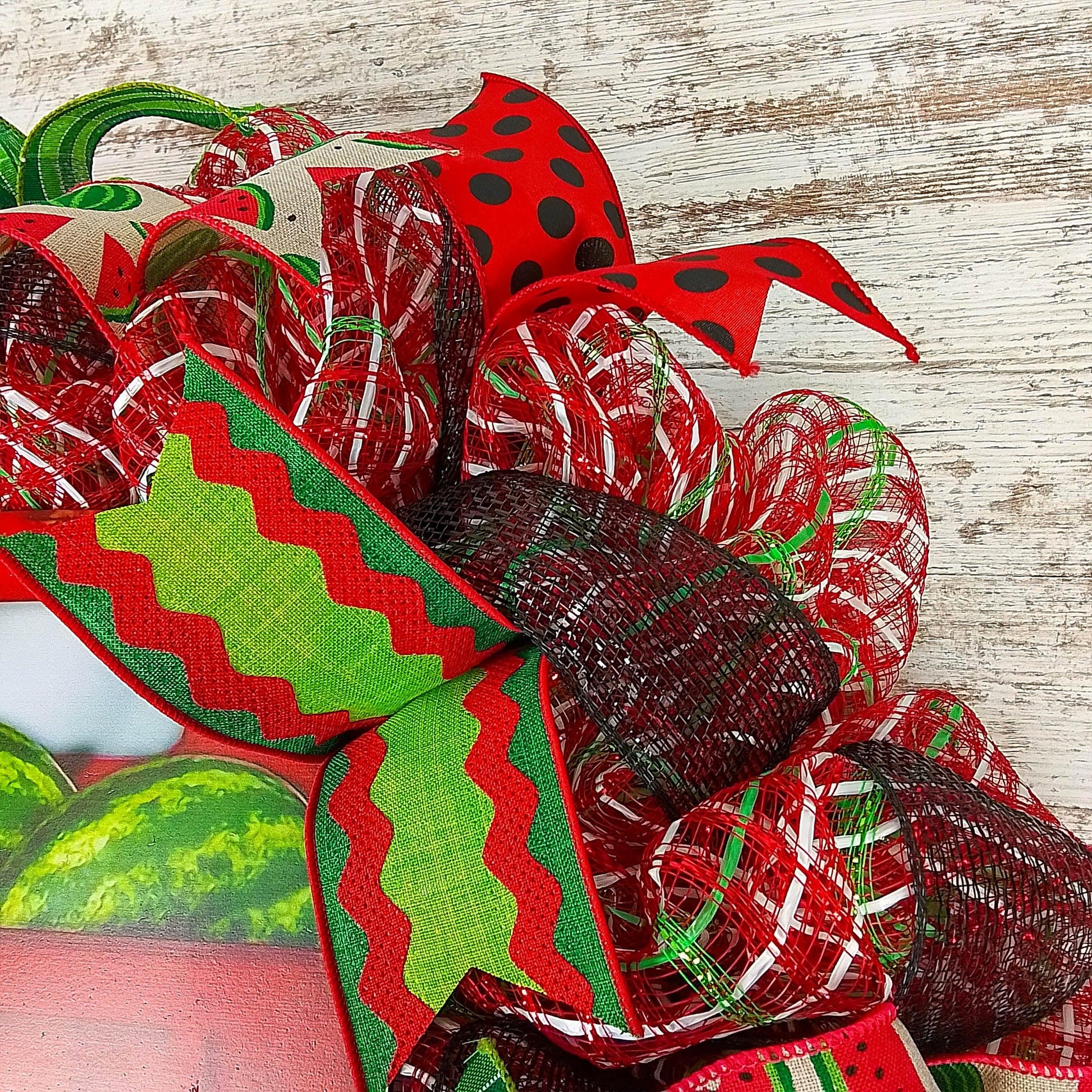 Watermelon Door Wreath - Farm Truck Spring Door Decor - Sweet Summertime - Red Lime Green Emerald - Pink Door Wreaths