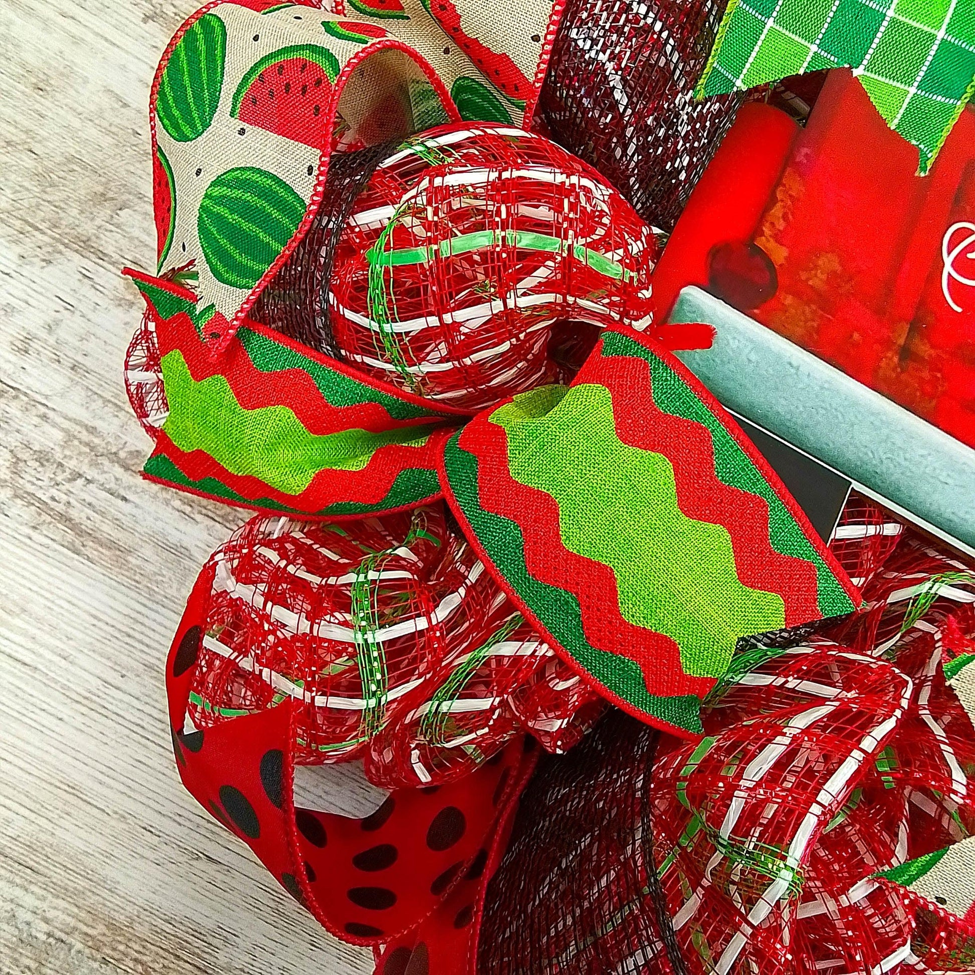 Watermelon Door Wreath - Farm Truck Spring Door Decor - Sweet Summertime - Red Lime Green Emerald - Pink Door Wreaths