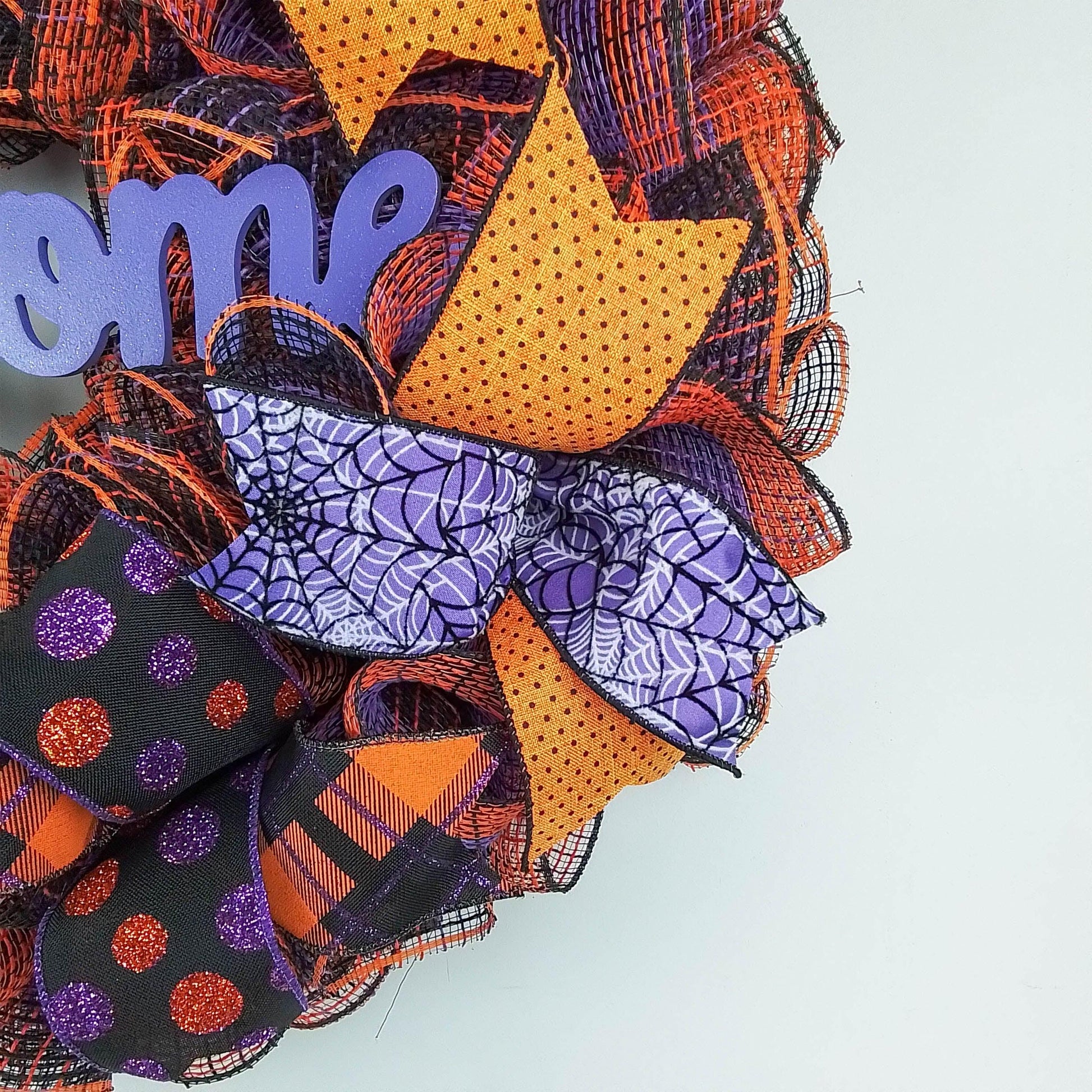 Welcome Halloween Door Wreaths | Orange Black Purple Mesh Wreath - Pink Door Wreaths