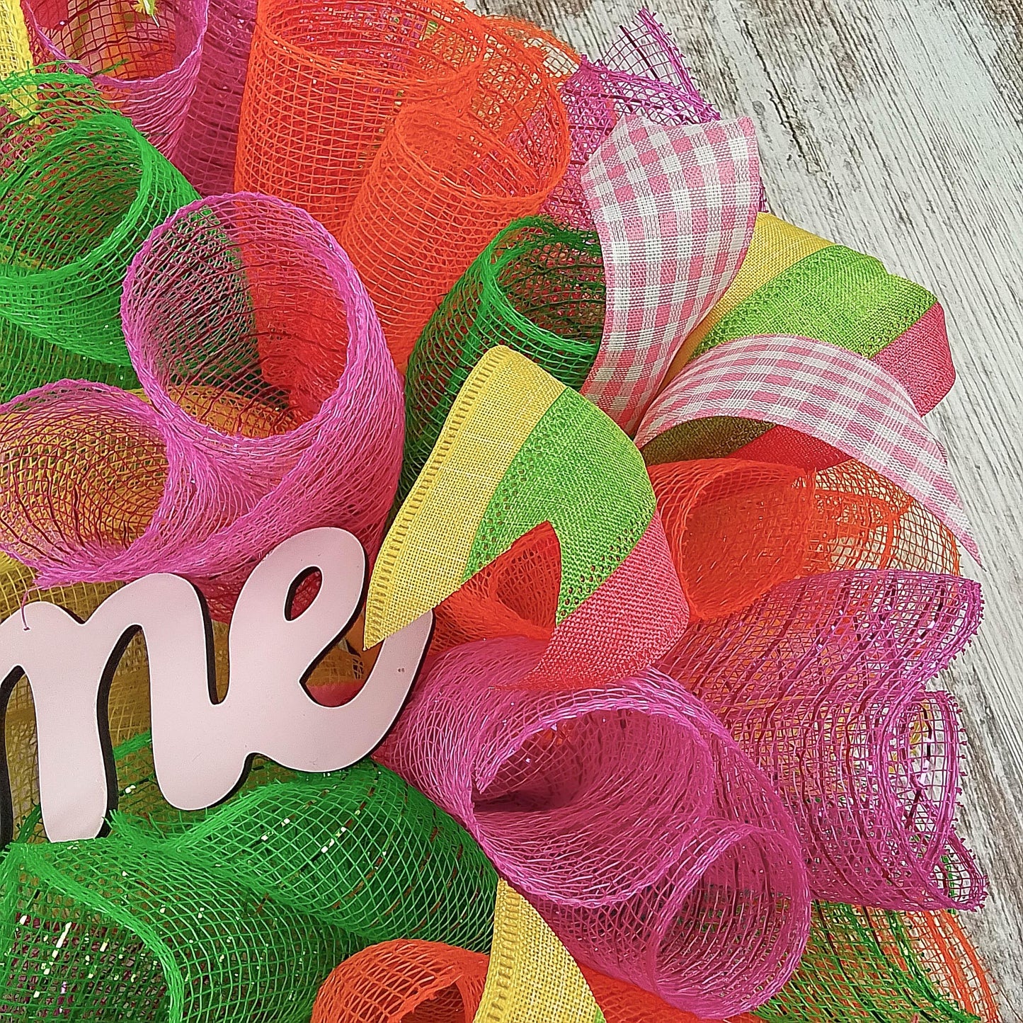 Welcome Summer Door Wreath | Pink Lime Green Yellow - Pink Door Wreaths