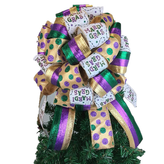 Mardi Gras Tree Topper Bow | Lantern Topper | Large Oversized Present or Gift Bow