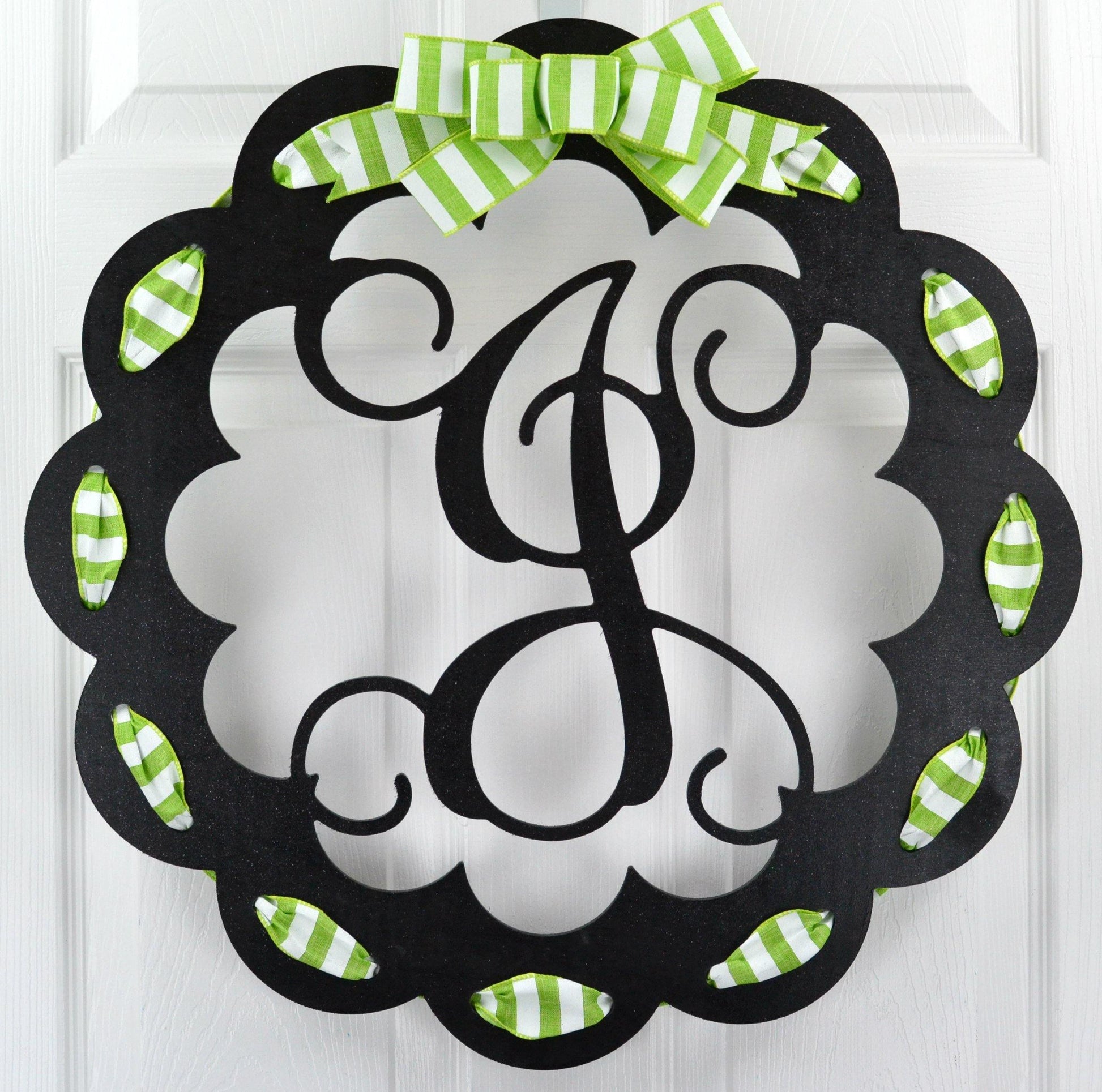 Custom Color Scalloped Monogrammed Door Hanger | LOTS of colors! - Pink Door Wreaths