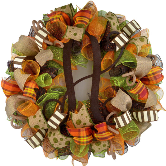 Fall Wreaths | Thanksgiving Monogram Welcome Door Wreath - Pink Door Wreaths