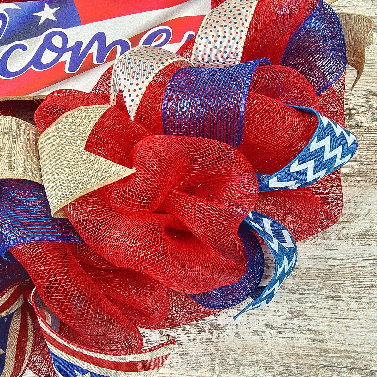 Fourth of July Wreath | USA Wreath | Welcome Mesh Door Wreath | Red White Blue Flag - Pink Door Wreaths