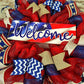 Fourth of July Wreath | USA Wreath | Welcome Mesh Door Wreath | Red White Blue Flag - Pink Door Wreaths