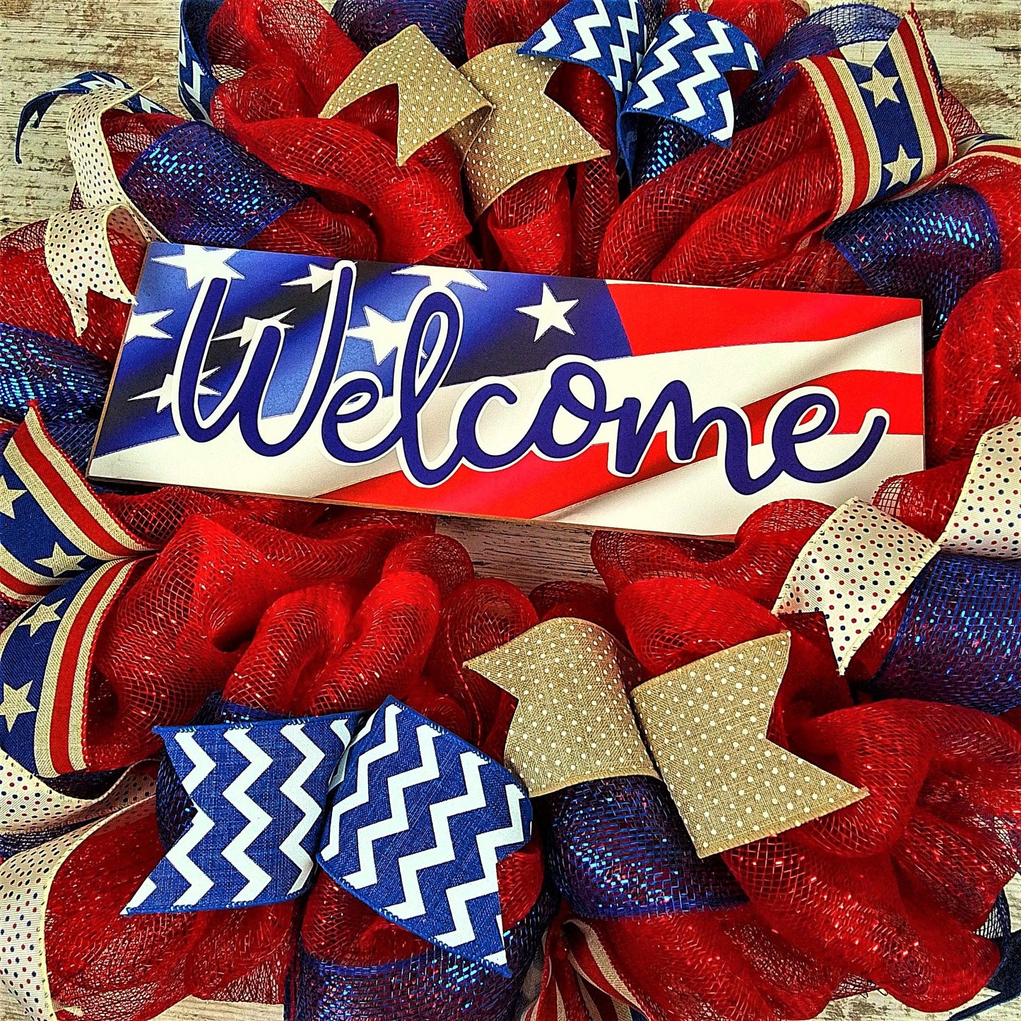 Fourth of July Wreath | USA Wreath | Welcome Mesh Door Wreath | Red White Blue Flag - Pink Door Wreaths