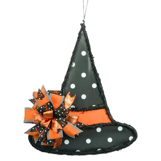 Halloween Witch Hat Grapevine Wreath - Plaid Door Hanger Oversized Bow Jute Burlap Door Decor - Pink Door Wreaths