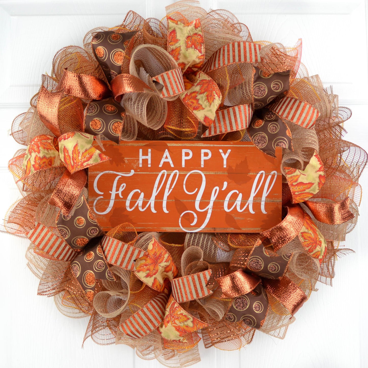 Happy Fall Y'all Wreath | Thanksgiving Deco Mesh Front Door Wreath - Pink Door Wreaths