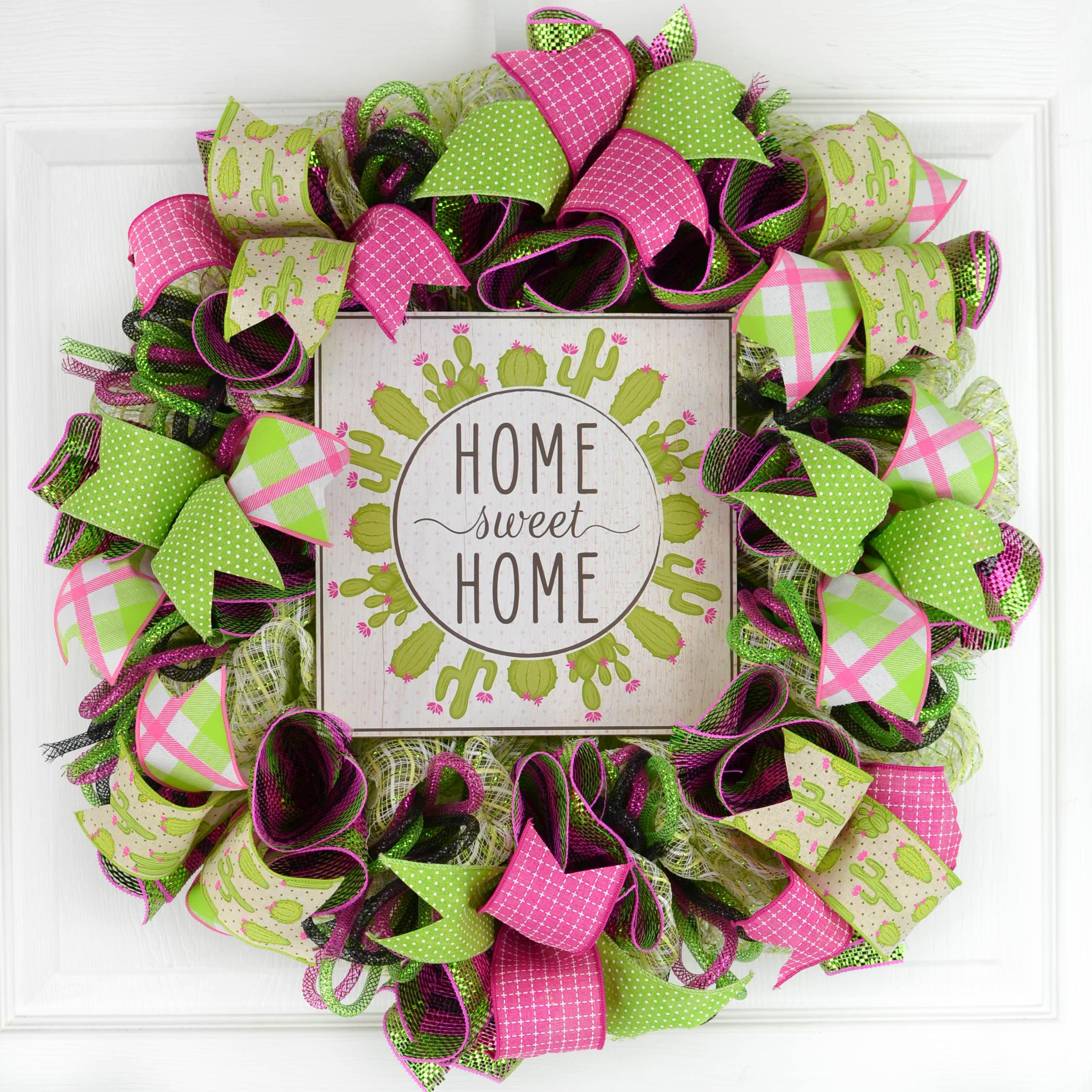 Spring store Wreath, Pink Wreath, Home Sweet Home Wreath