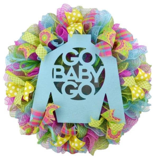 Kentucky Derby Jockey Silk Go Baby Go Mesh Door Wreath : P1 - Pink Door Wreaths