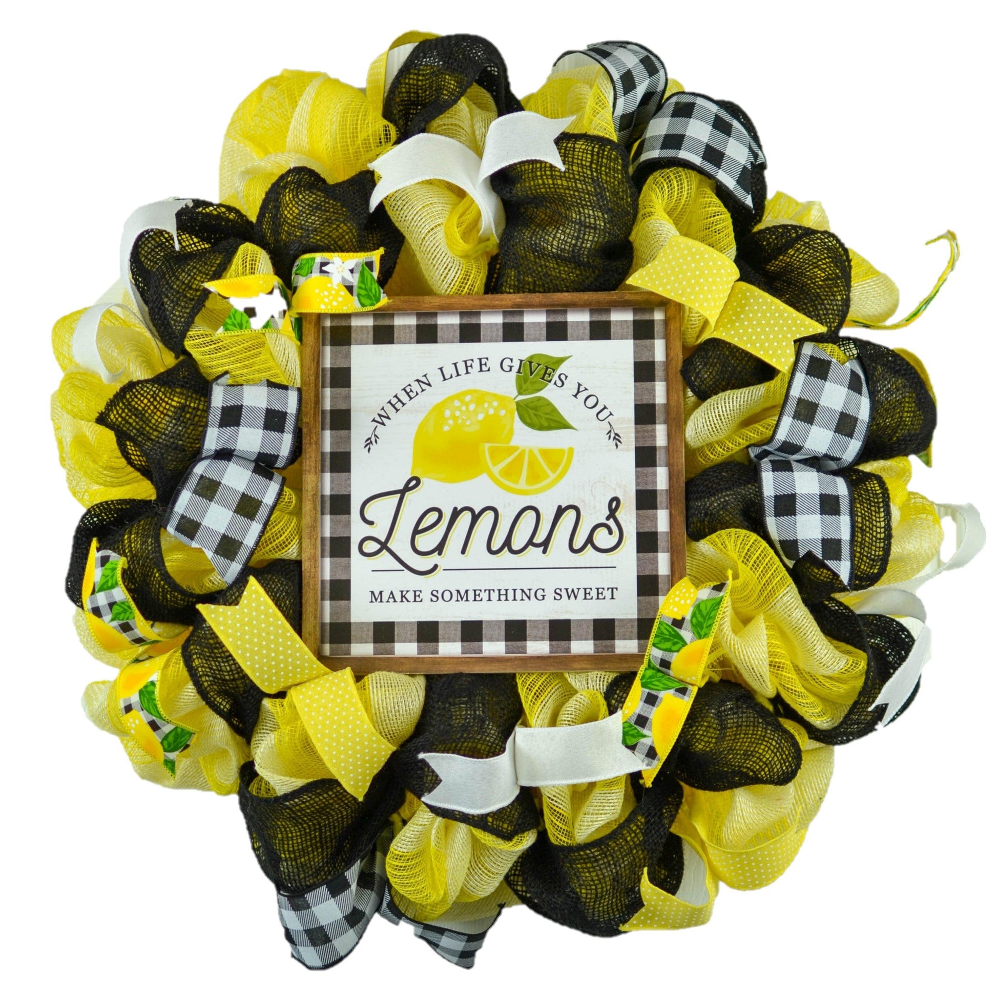 Lemon Wreath - Spring Summer Welcome Deco Mesh Decor - Pink Door Wreaths